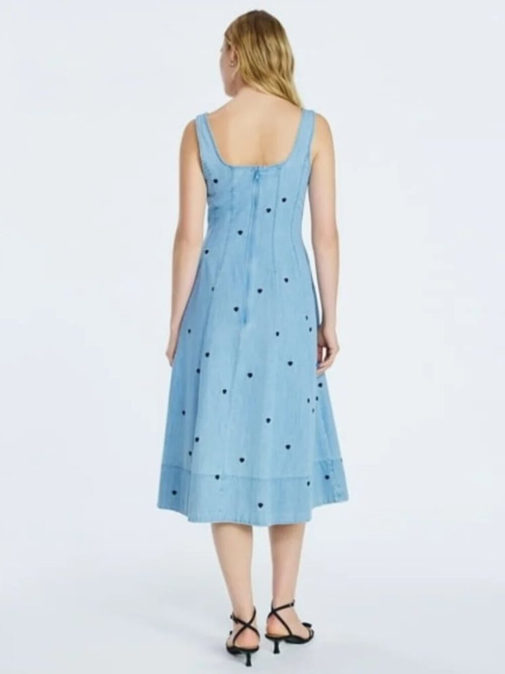 NWT Free Assembly Women's Embroidered Hearts Denim Panel Dress Medium (8-10) - Picture 3 of 4